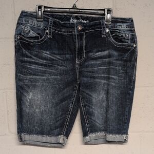 Ariya Embellished Dark Blue Denim Bermuda Shorts Size 16, EUC